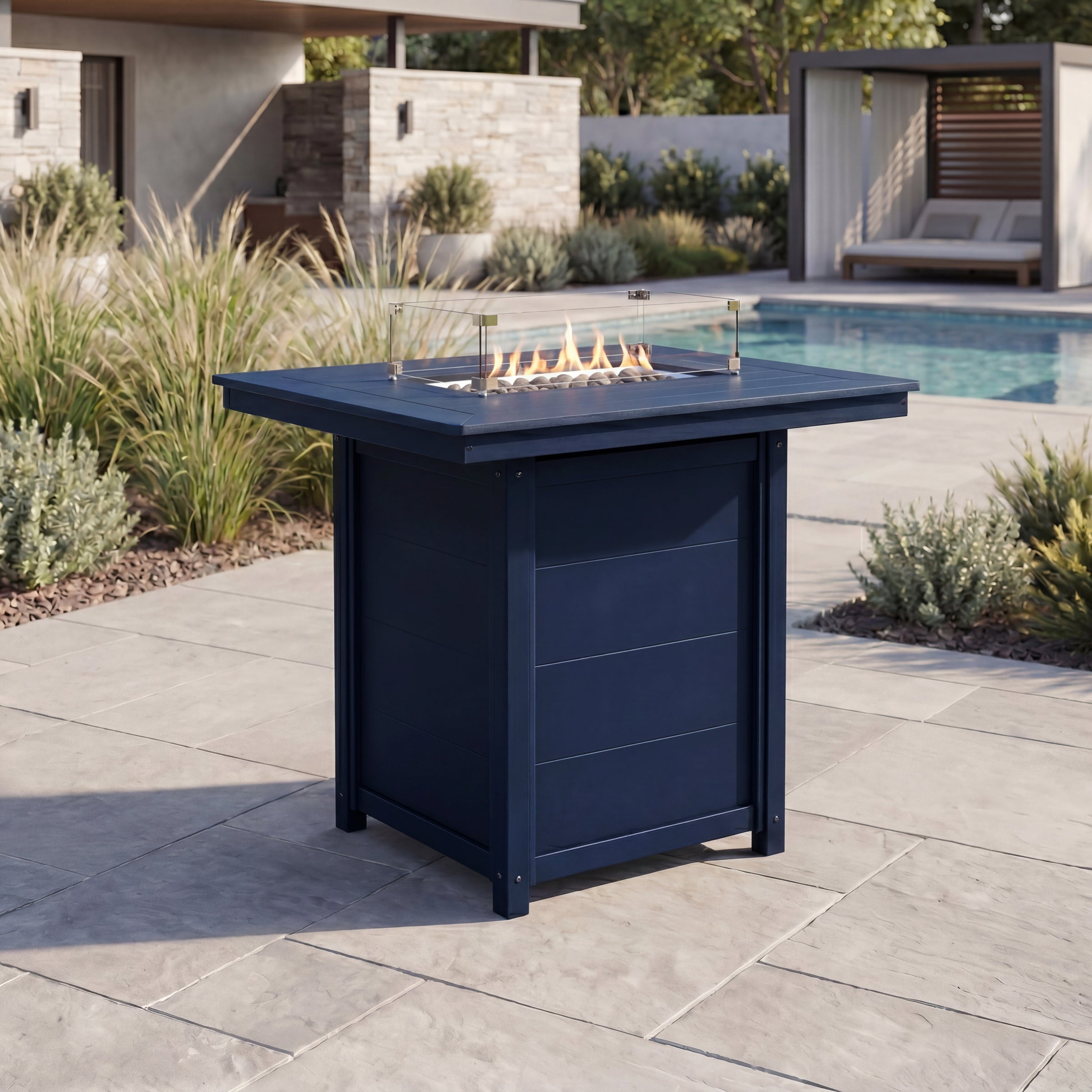 Helios 46" Modern Outdoor Patio Gas Propane Rectangle Fire Pit Table