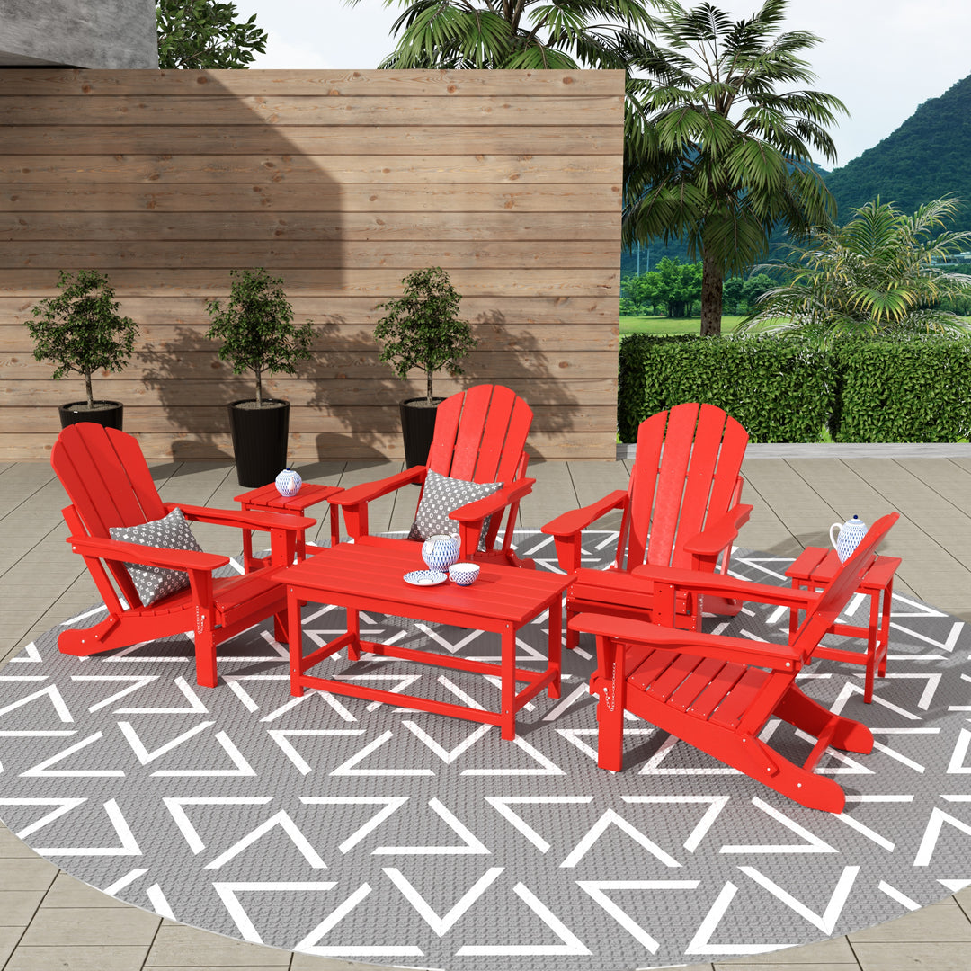 Malibu Westintrends 7-Piece set Outdoor / Patio Adirondack chairs with a Coffee and tWestintrends side tables ( 4 seater )