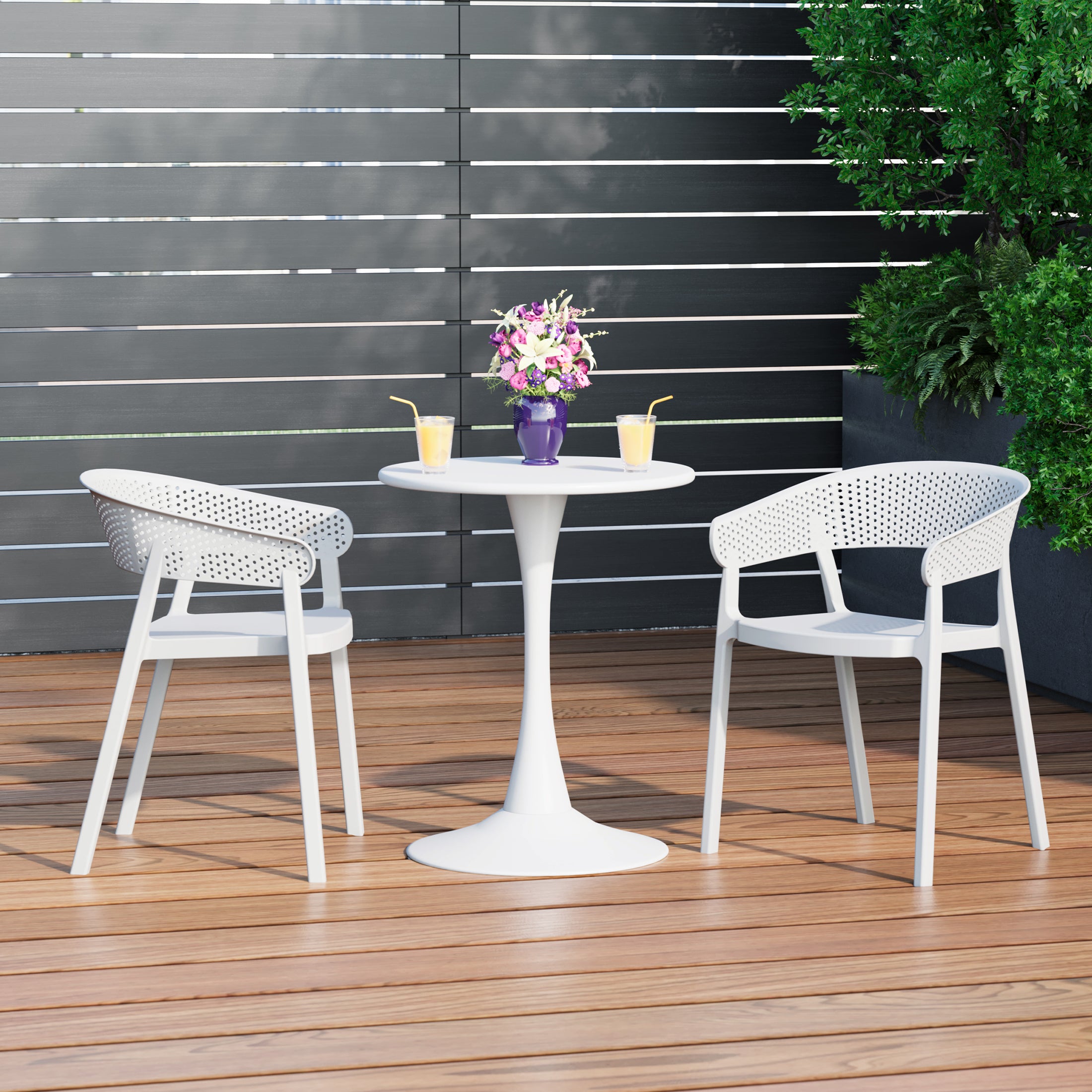 Playa 3-Piece Indoor Outdoor Metal Patio Dining Table Set With Stackable Patio Chairs