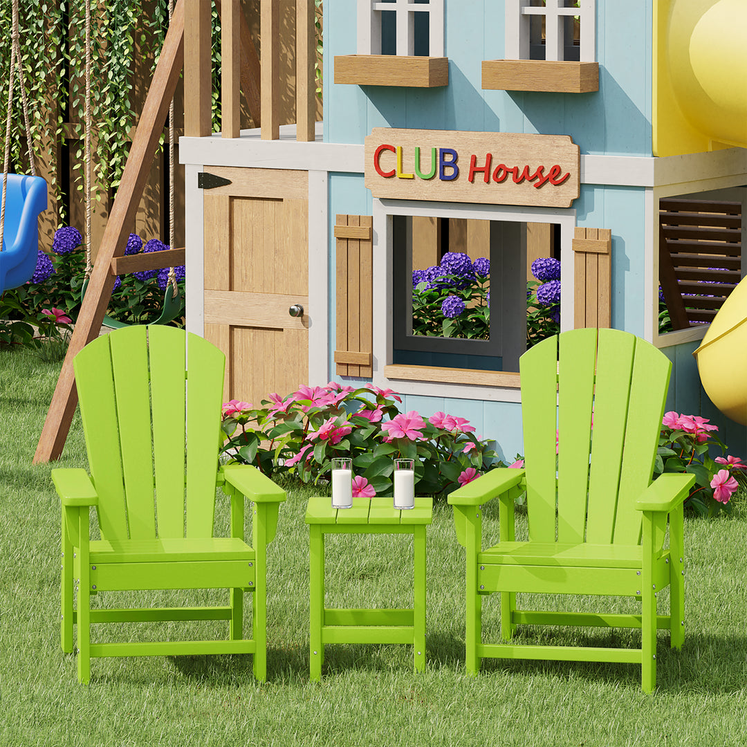 Malibu Kids 3-Piece Outdoor HDPE Adirondack Chairs With Square Side Table Set