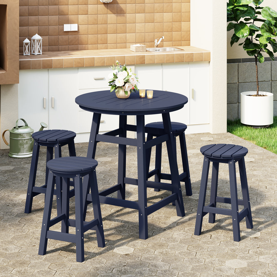 Malibu 5-Piece HDPE Outdoor Patio Dining Bar Bistro Table Set with Counter High Round Bar Stools