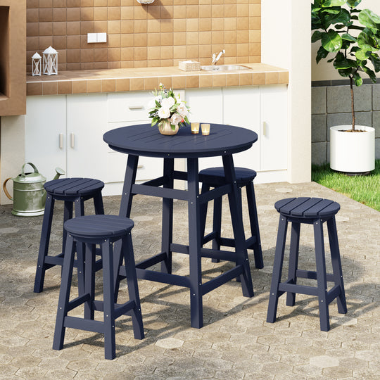 Malibu 5-Piece HDPE Outdoor Patio Dining Bar Bistro Table Set with Counter High Round Bar Stools