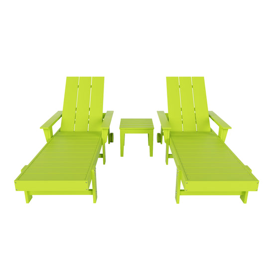 Ashore Modern Poly Reclining Chaise Lounge Set with Side Table