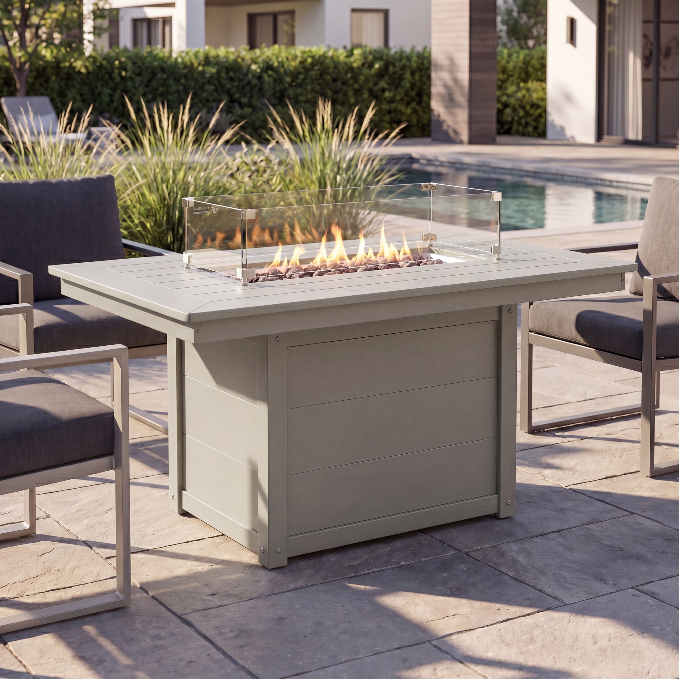 Helios 46" Modern Outdoor 55,000 BTU Patio Gas Propane Rectangle Deck Fire Pit Table