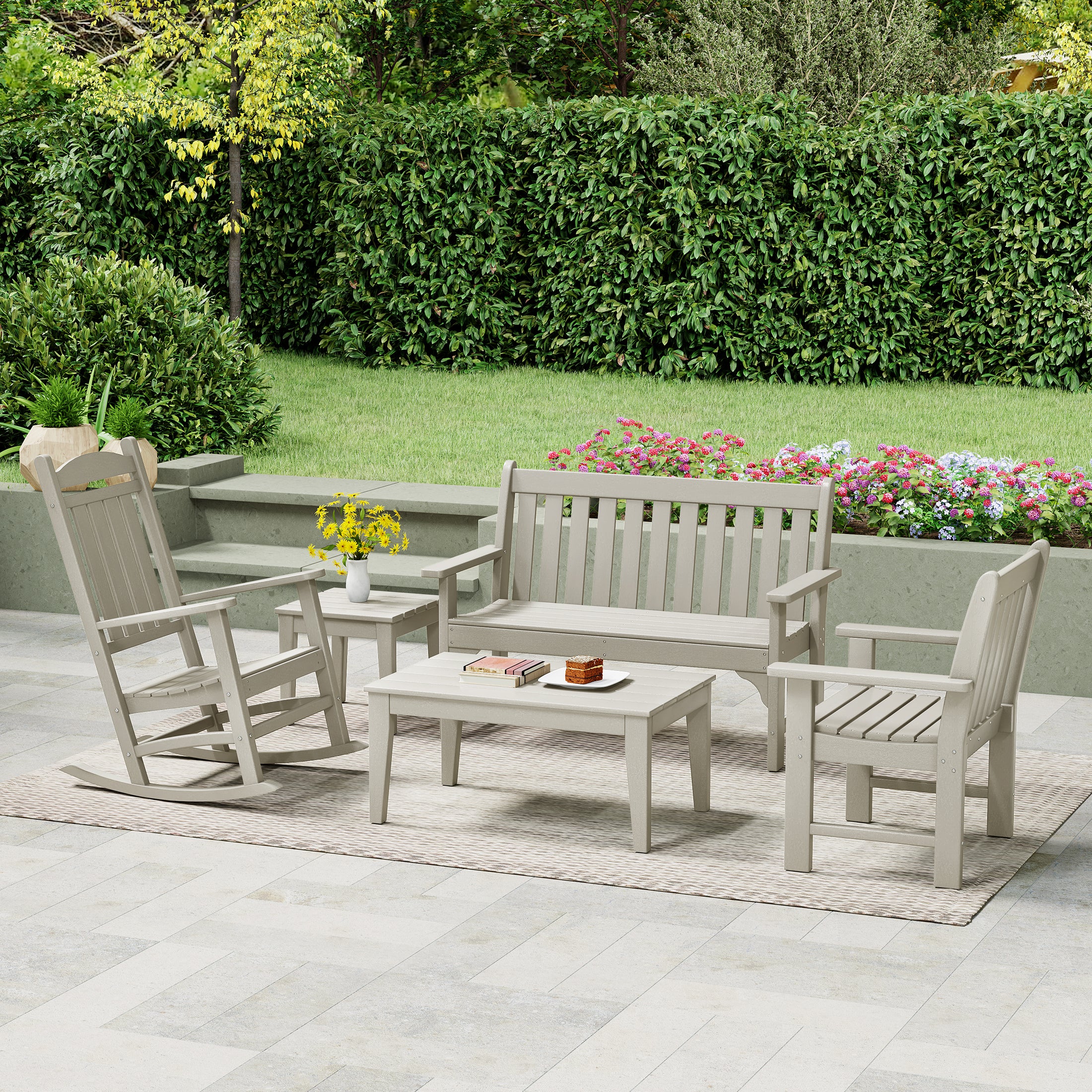 Malibu 5-Piece HDPE Outdoor Patio Furniture Couch and Rocking Chair Set