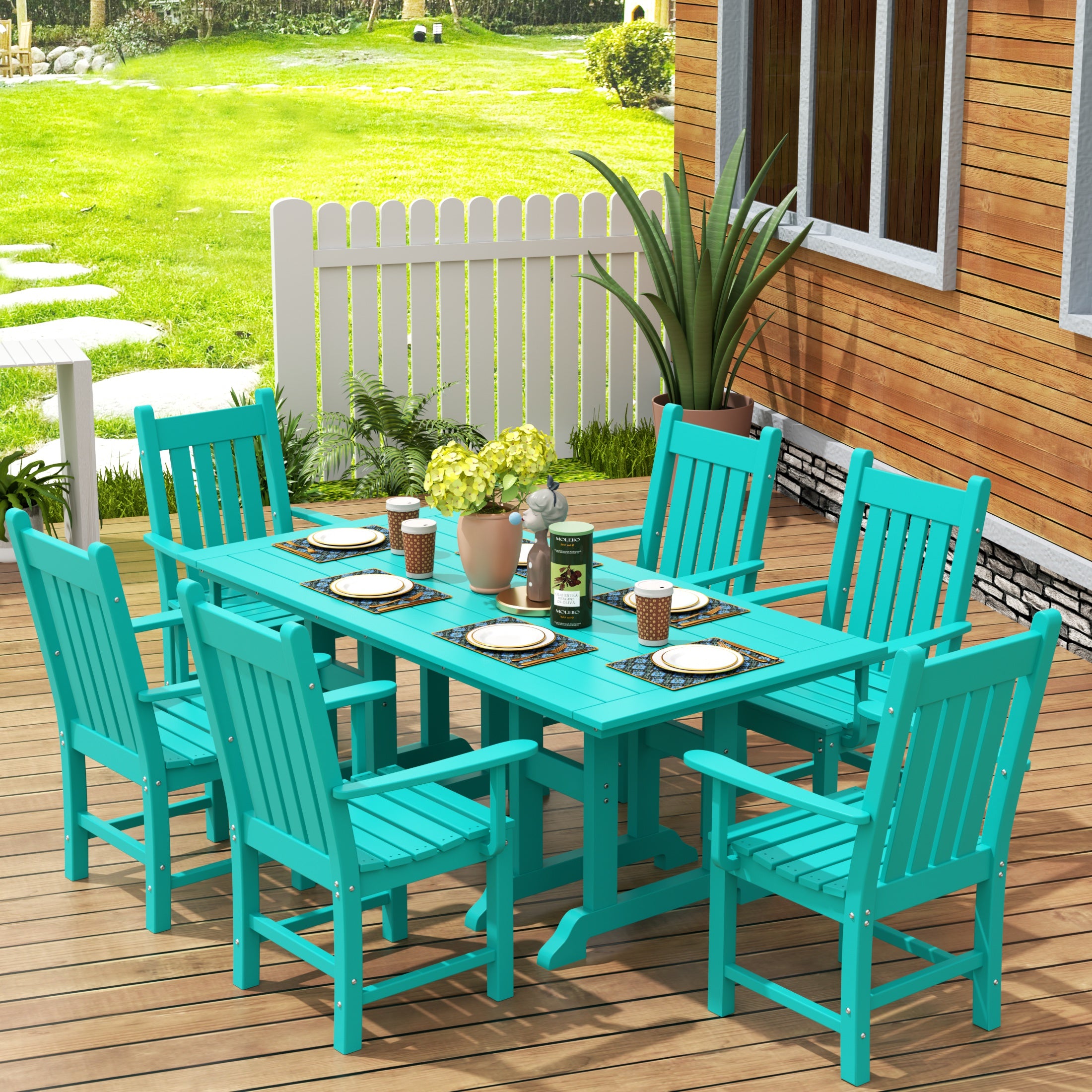 Malibu 7 Piece Outdoor Patio Dining Set Outdoor Table and Armchair Set