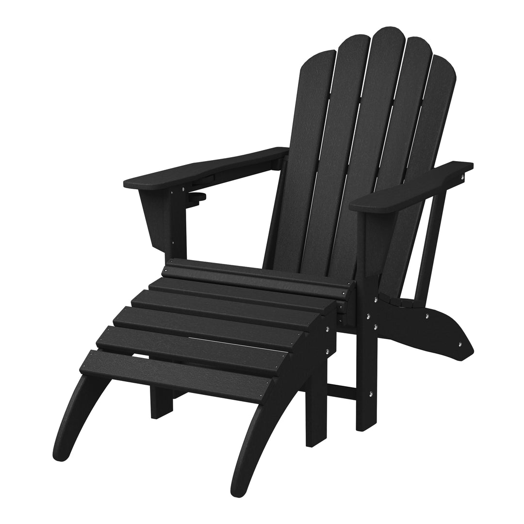 Highland 2-Piece Outdoor Patio HDPE Adirondack Chair With Ottoman and Cup Holder Set