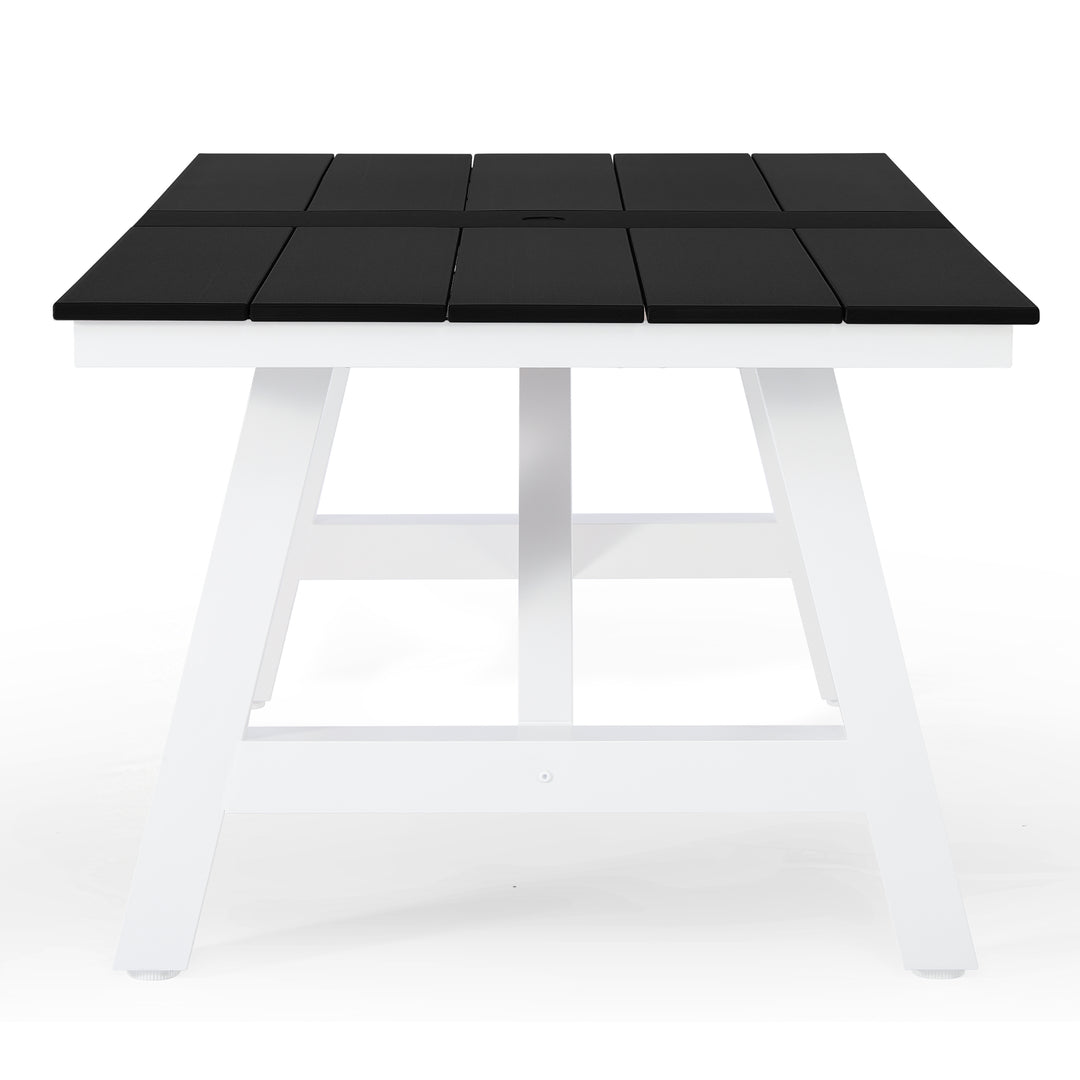 Cape May 72" HDPE Rectangle Outdoor Patio Dining Table With Umbrella Hole and Metal Frame