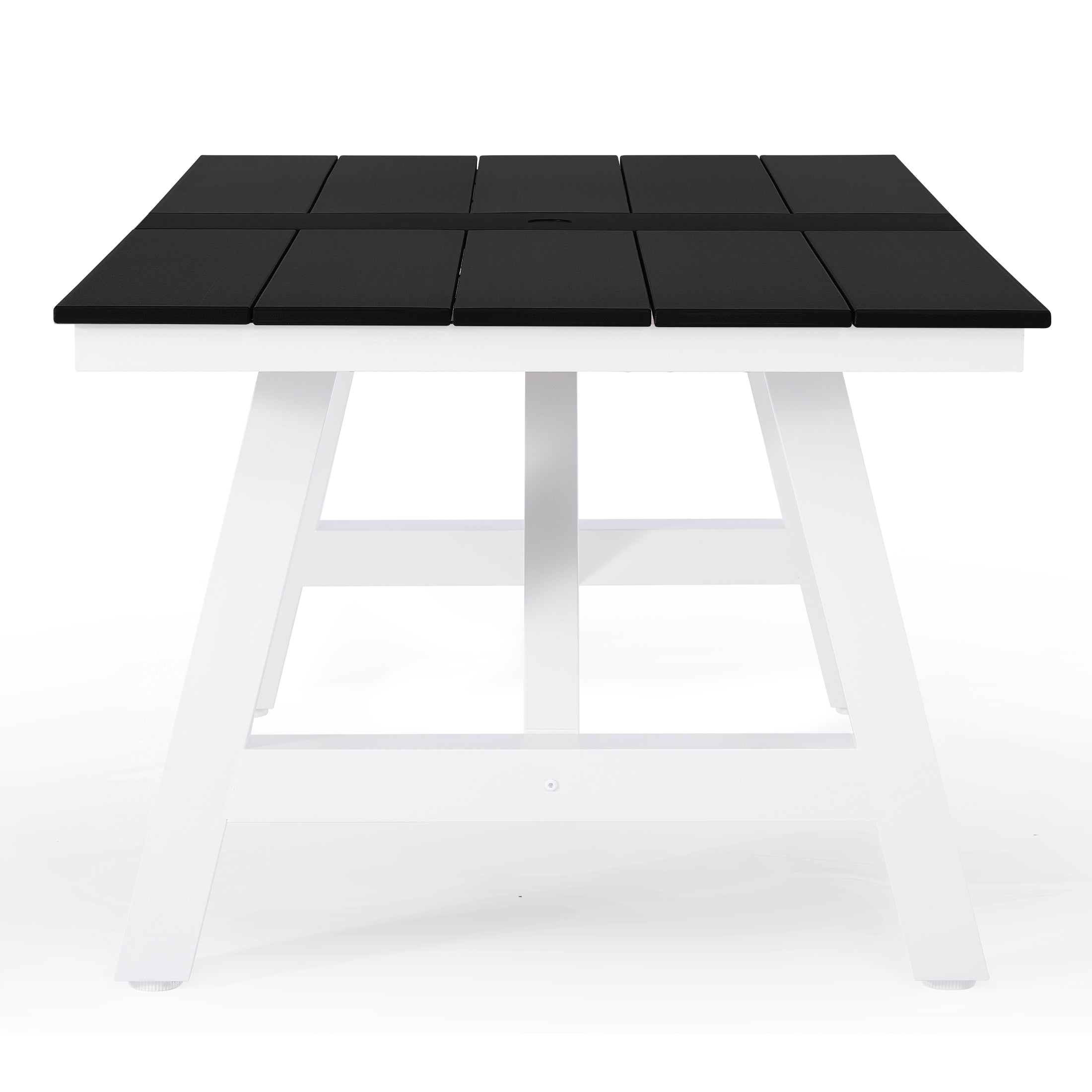 Cape May 72" HDPE Rectangle Outdoor Patio Dining Table With Umbrella Hole and Metal Frame