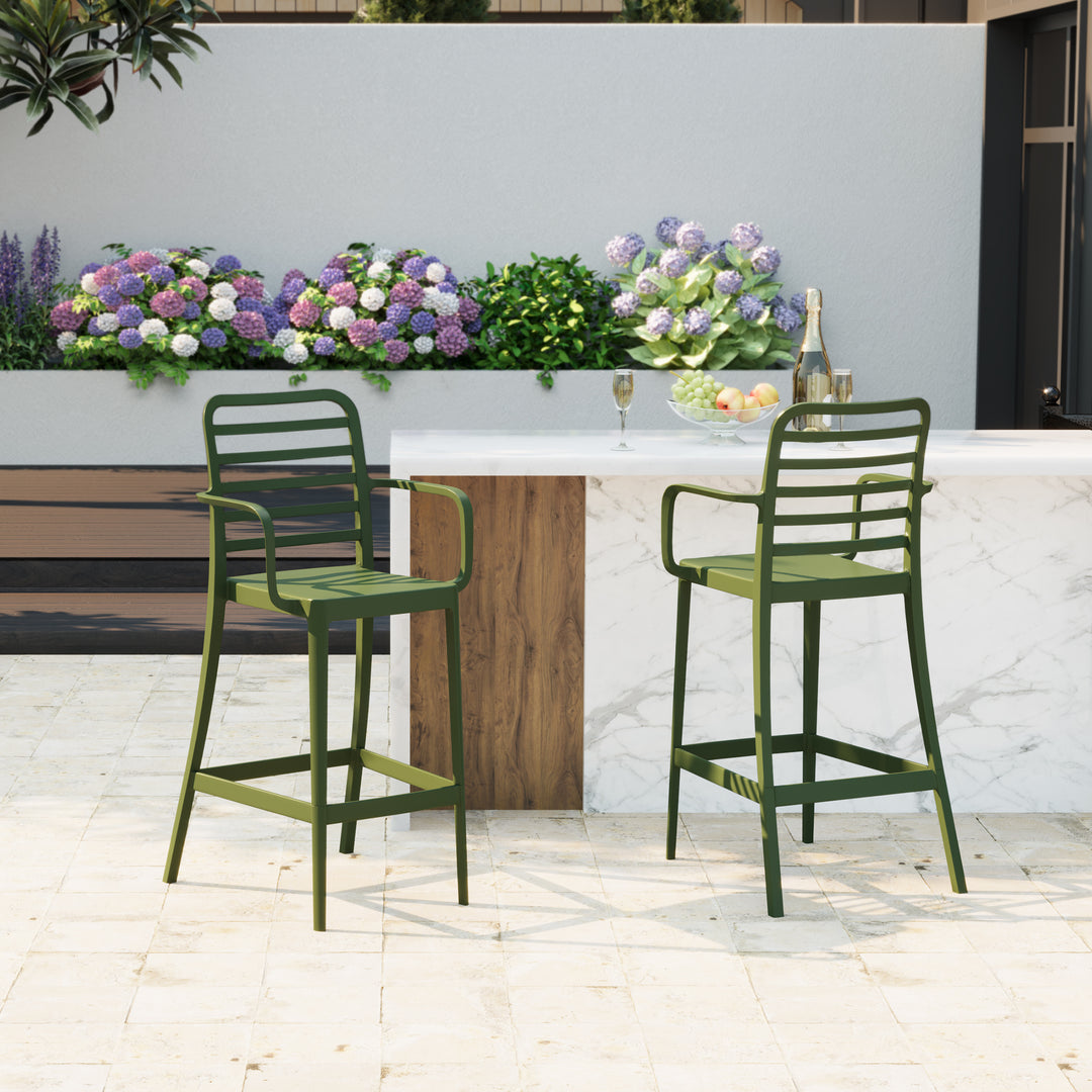 Playa 29.5" Outdoor Polypropylene Plastic Patio Bar Height Stools (Set of 2)