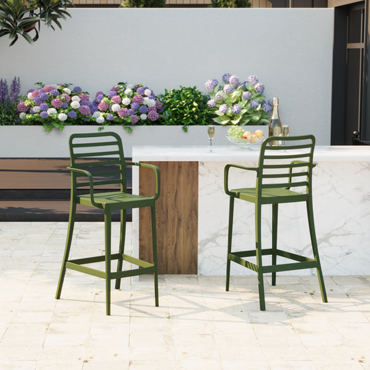Playa 29.5" Outdoor Polypropylene Plastic Patio Bar Height Stools (Set of 2)