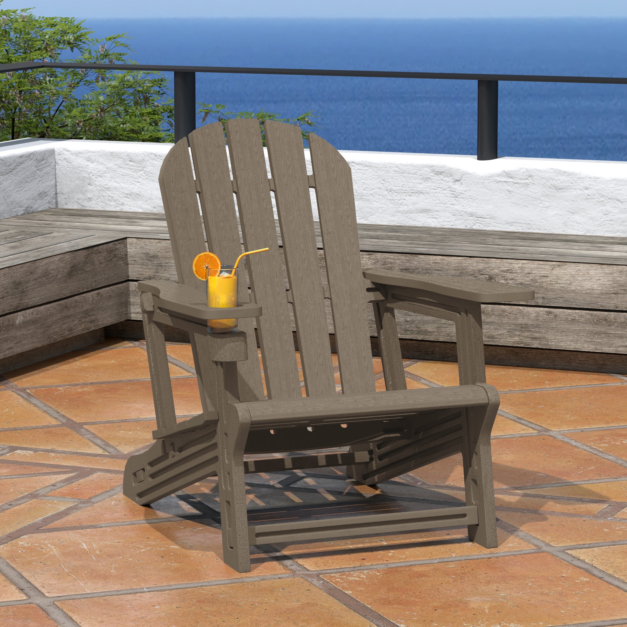 Azura Tool-Free Assembly Outdoor Patio HDPE Plastic Adirondack Chair with Cup Holder