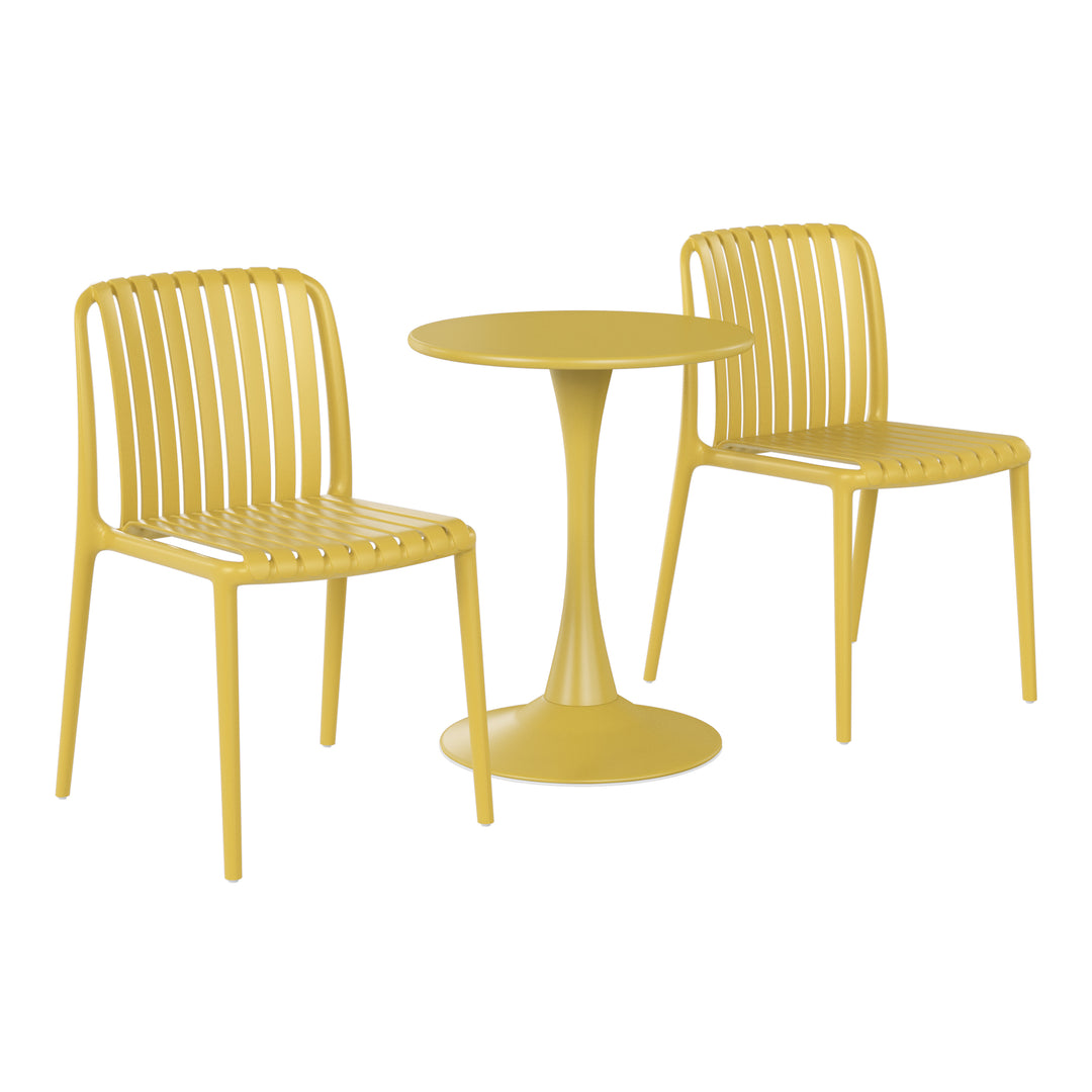 Playa 3-Piece Outdoor Metal Dining Table Set And Stackable Resin Patio Chairs