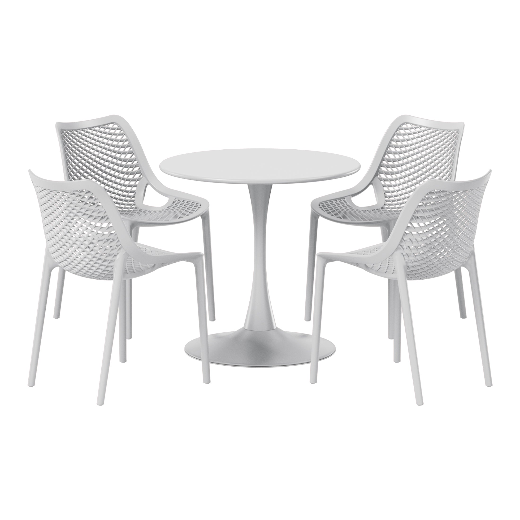 Playa 5-Piece Outdoor Indoor Round Metal Dining Table Set And Stackable Resin Patio Dining Side Chairs