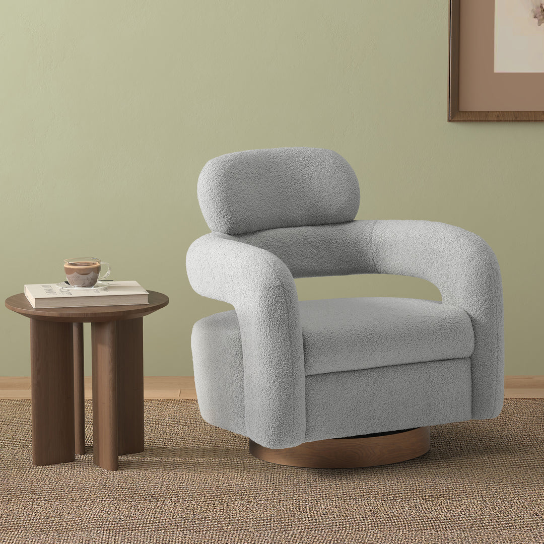 Alexandria Mid-Century Modern Sherpa Swivel Barrel Accent Chair