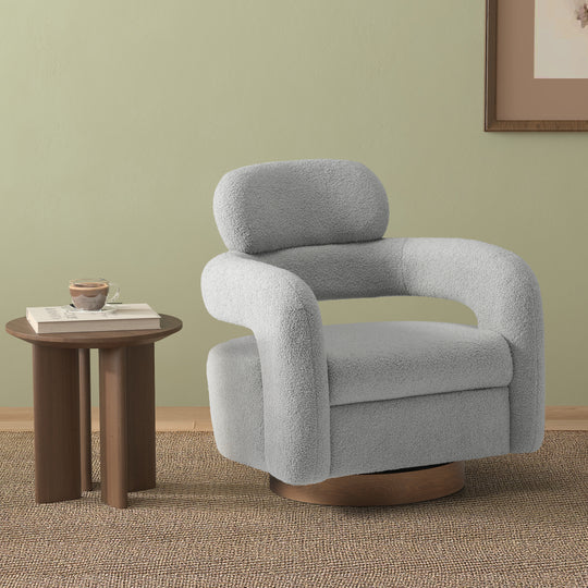 Alexandria Mid-Century Modern Sherpa Swivel Barrel Accent Chair