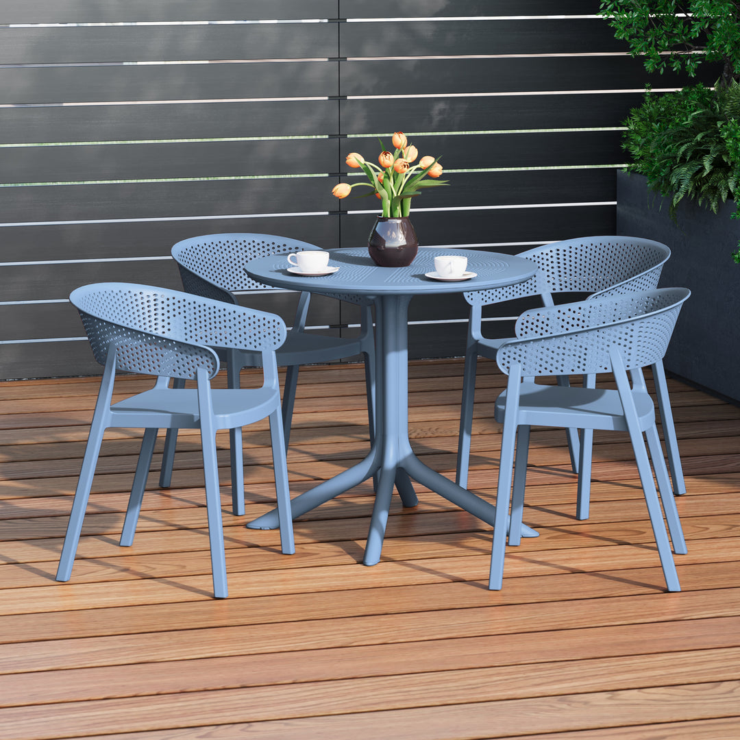 Playa 5-Piece Modern Patio Round Dining Table Set with Stackable Patio Dining Chairs