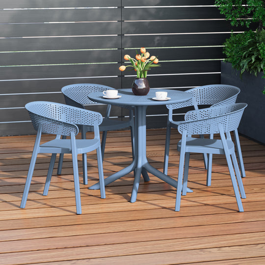 Playa 5-Piece Modern Patio Round Dining Table Set with Stackable Patio Dining Chairs