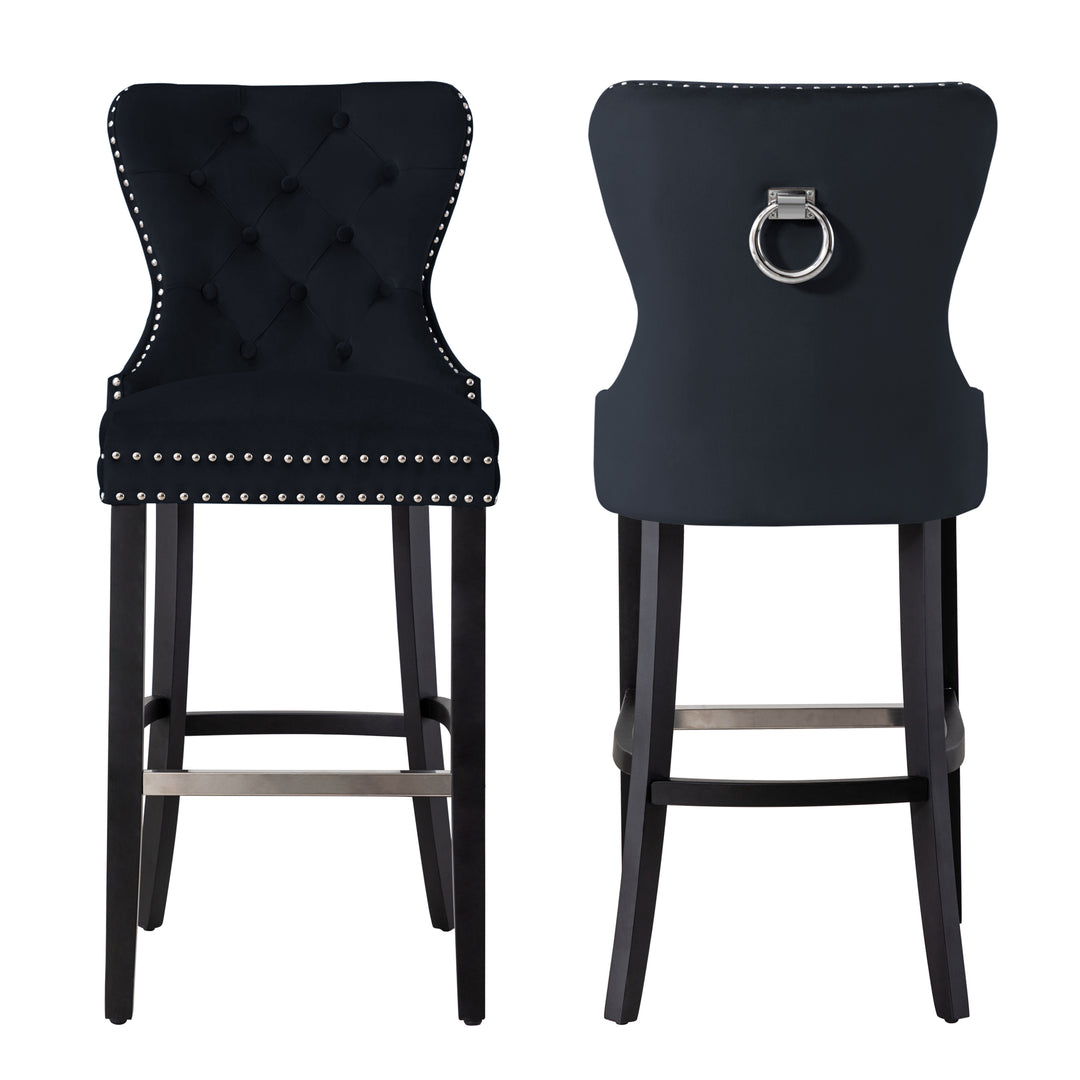 Wordford 29" Tufted Velvet Bar Stool (Set of 2), Black