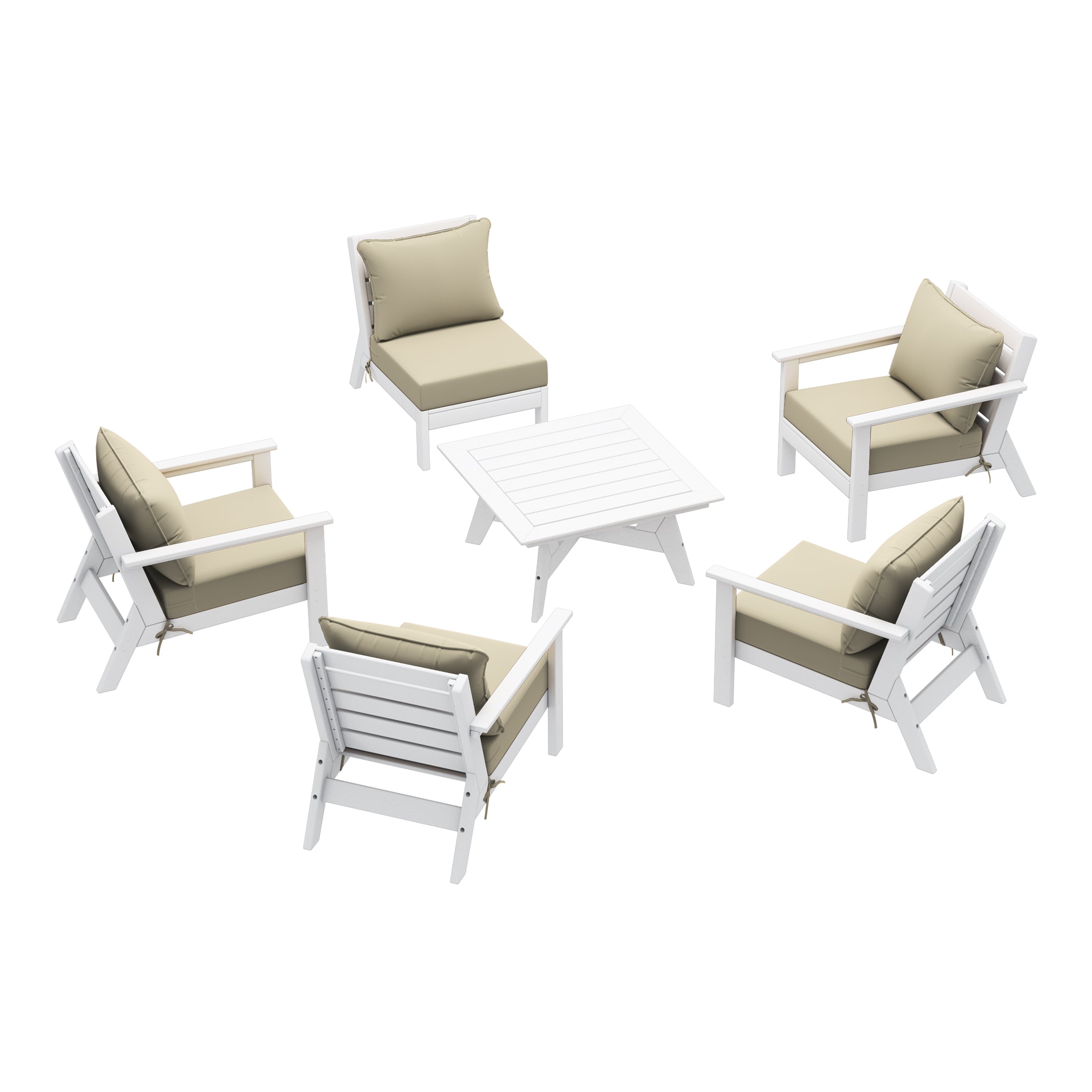 Avalon Outdoor 6-Piece Modular Sectional Patio Furniture Sofa Set in White Frame