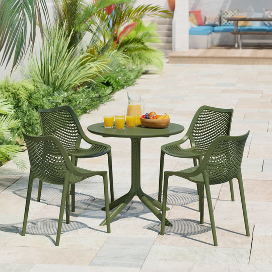 Playa 31.5" Round Plastic Outdoor Patio Dining Table for 4