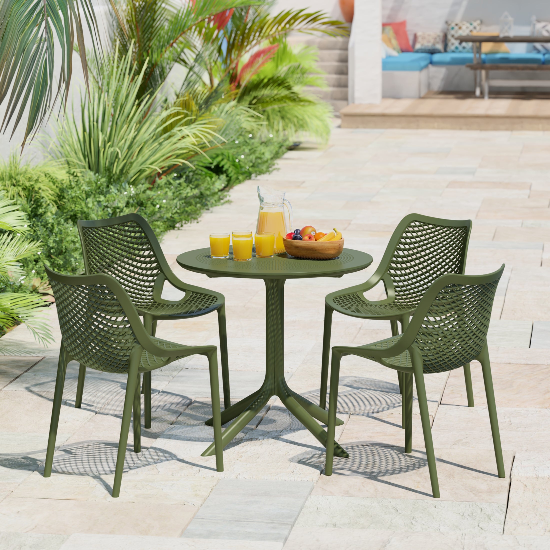 Playa 5-Piece Modern Round Patio Dining Table Set with Stackable Patio Dining Chairs