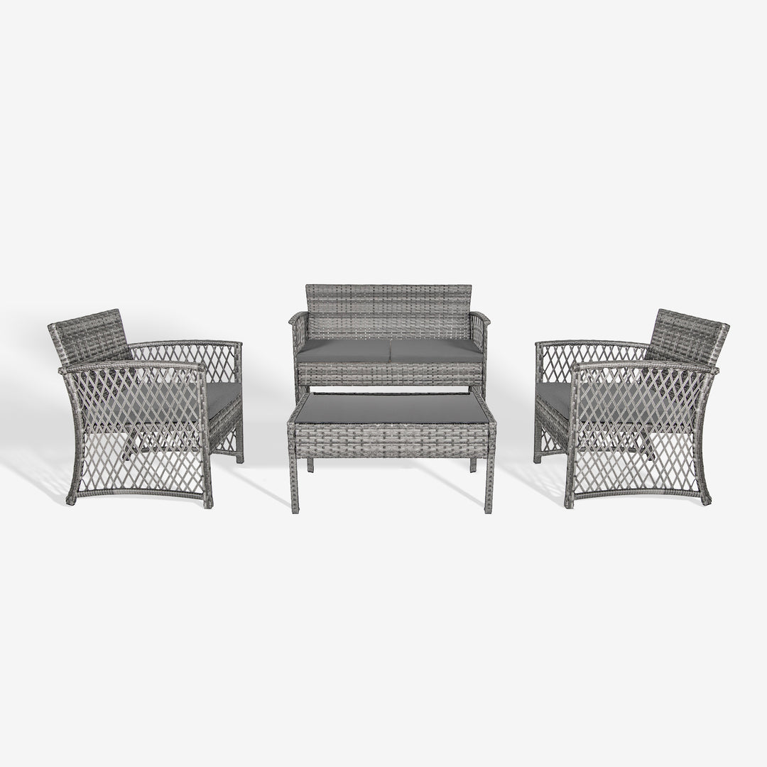 Melvi 4-Piece Outdoor Patio Wicker Conversation Set, Gray