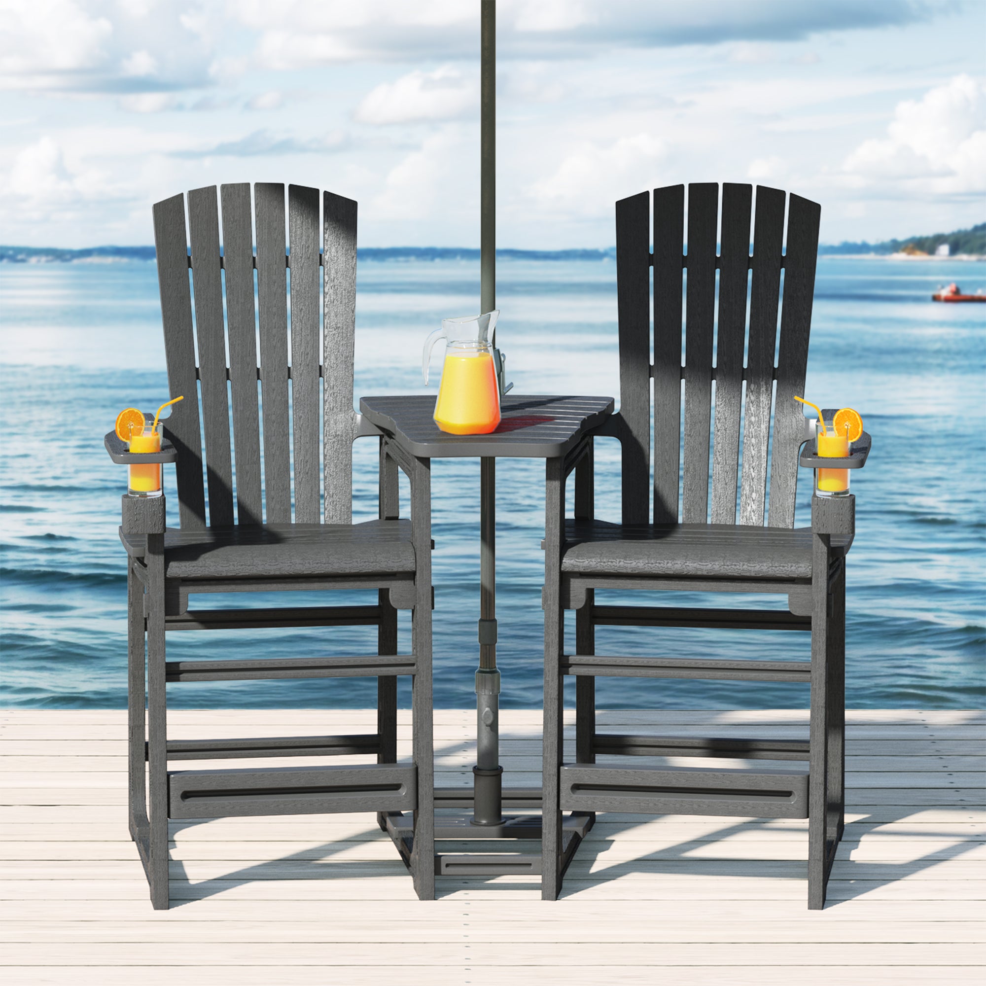 Azura Outdoor Tall Adirondack Chairs With Connecting Table Tray (Set of 2)