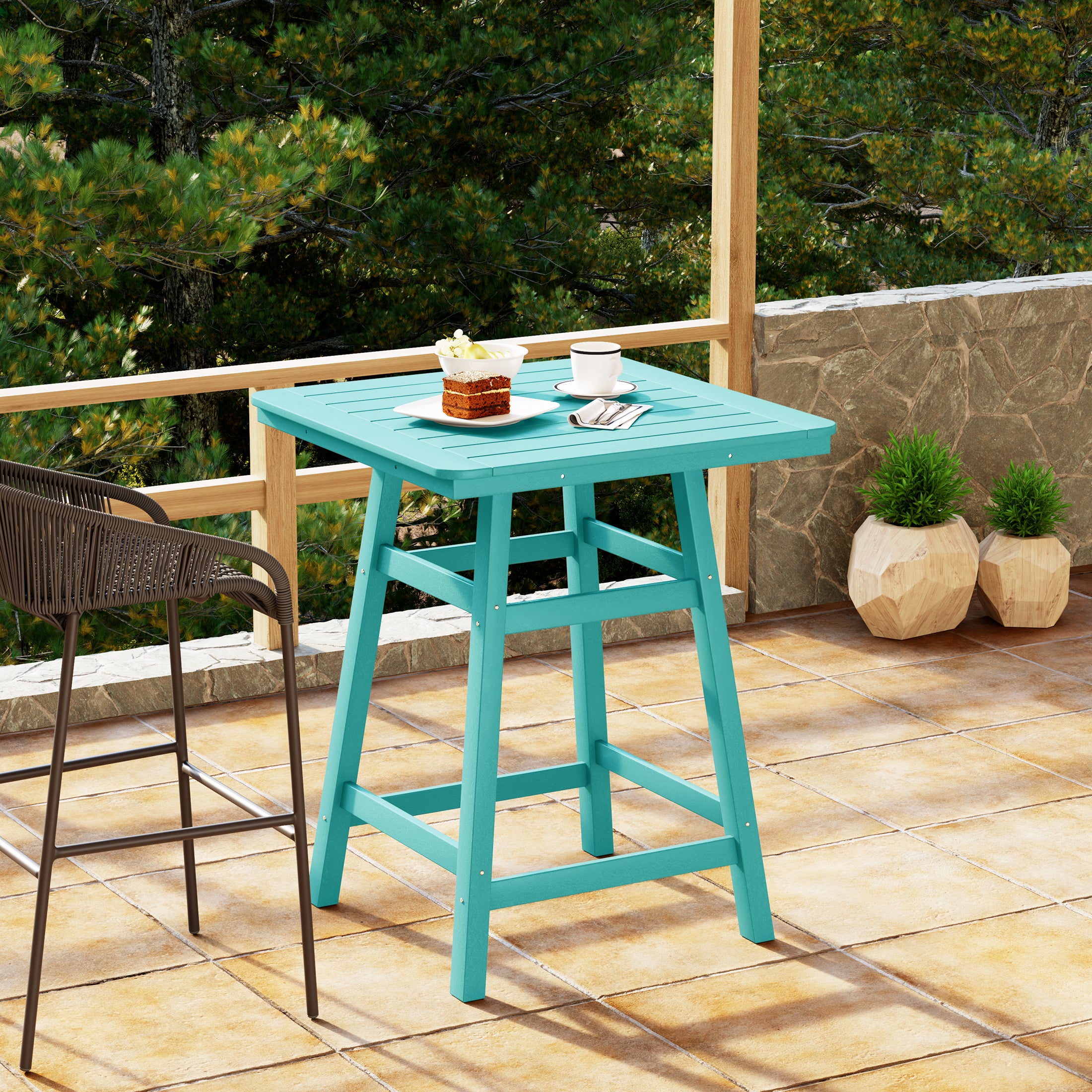 Malibu 30" Square Outdoor Patio Counter High Bistro Bar Table With Umbrella Hole