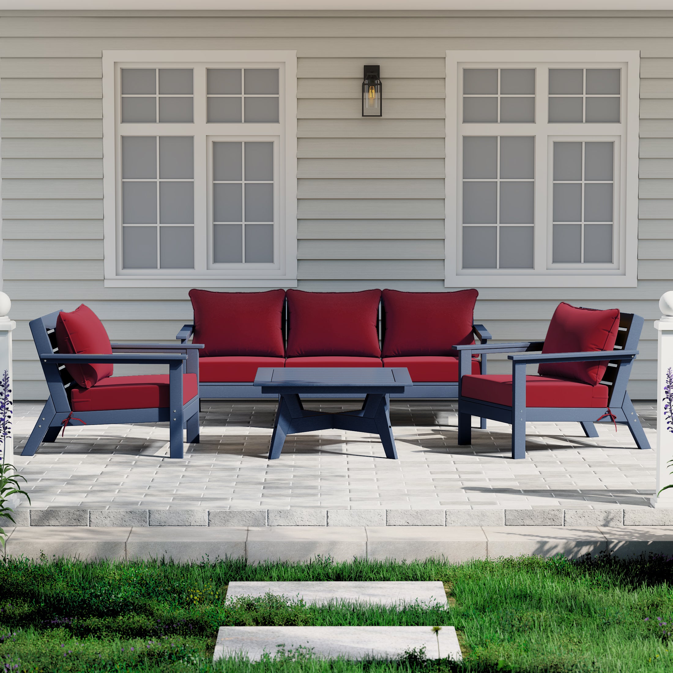 Avalon Outdoor 6-Piece Modular Sectional Patio Furniture Sofa Set in Navy Blue Frame