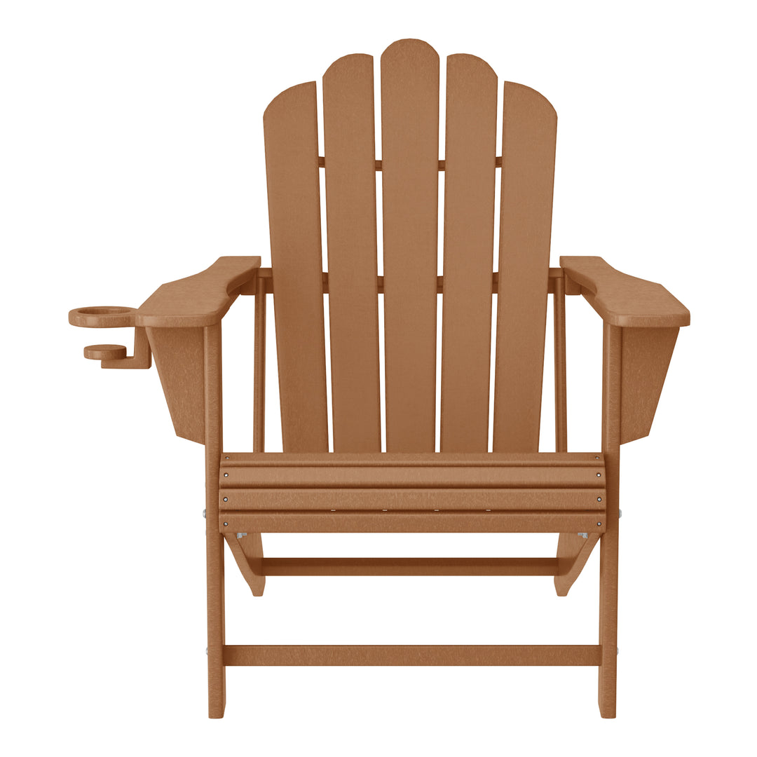 Highland 2-Piece Outdoor Patio HDPE Adirondack Chair With Ottoman and Cup Holder Set