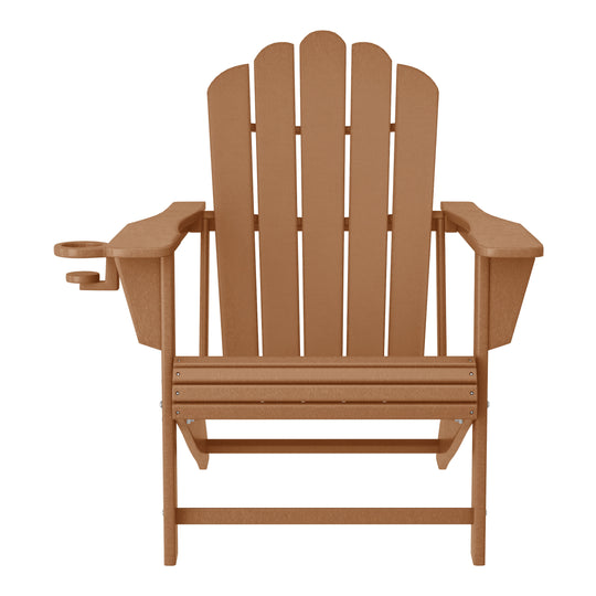 Highland 2-Piece Outdoor Patio HDPE Adirondack Chair With Ottoman and Cup Holder Set