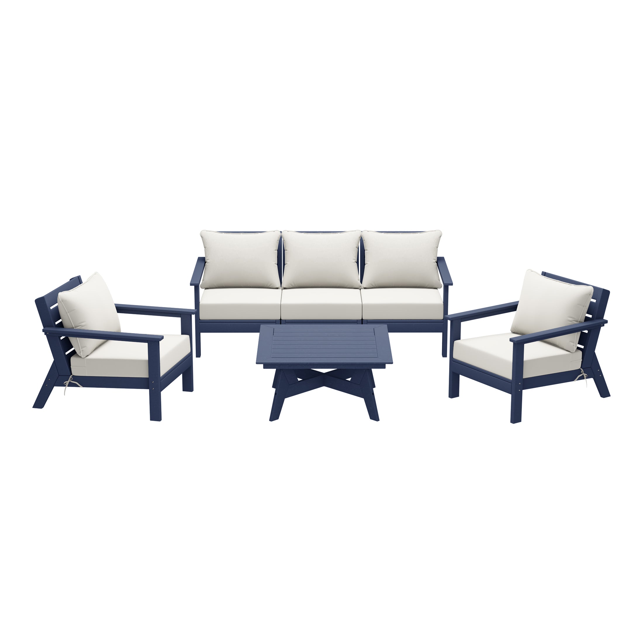 Avalon Outdoor 6-Piece Modular Sectional Patio Furniture Sofa Set in Navy Blue Frame