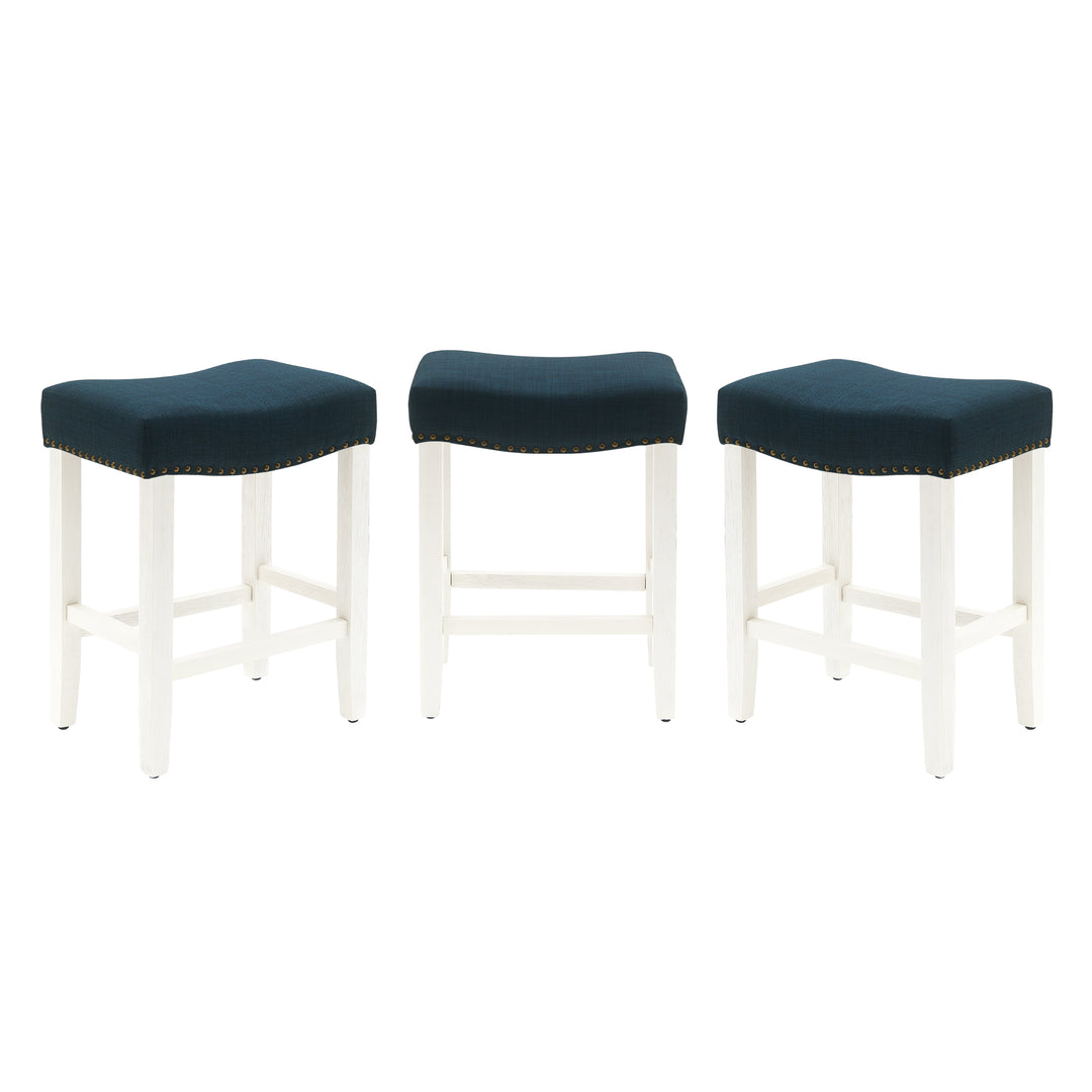 Lenox 24" Upholstered Saddle Seat Antique White Counter Stool (Set of 3)