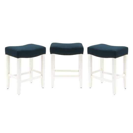 Lenox 24" Upholstered Saddle Seat Antique White Counter Stool (Set of 3)