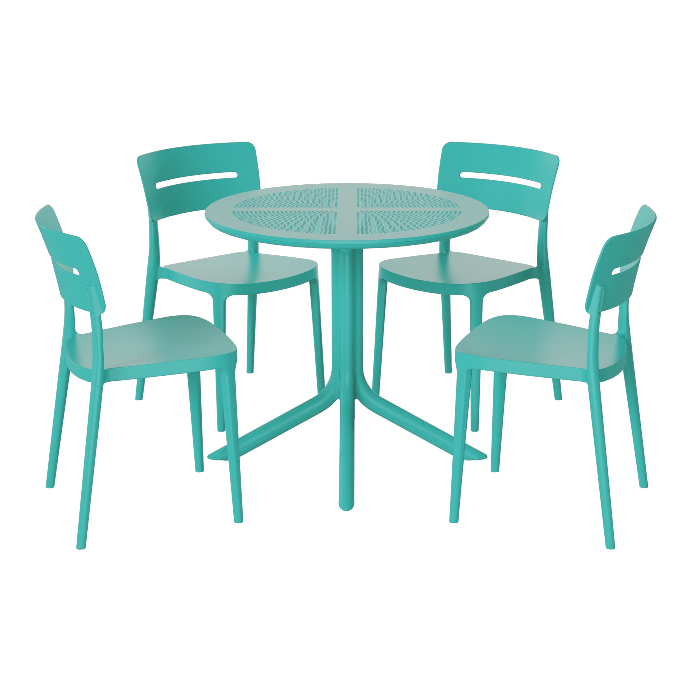 Playa Modern 5-Piece Resin Round Patio Dining Table Set with Stackable Patio Dining Chairs