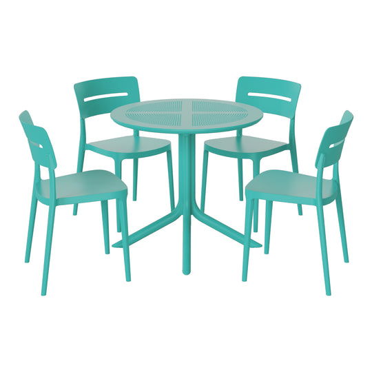 Playa Modern 5-Piece Resin Round Patio Dining Table Set with Stackable Patio Dining Chairs