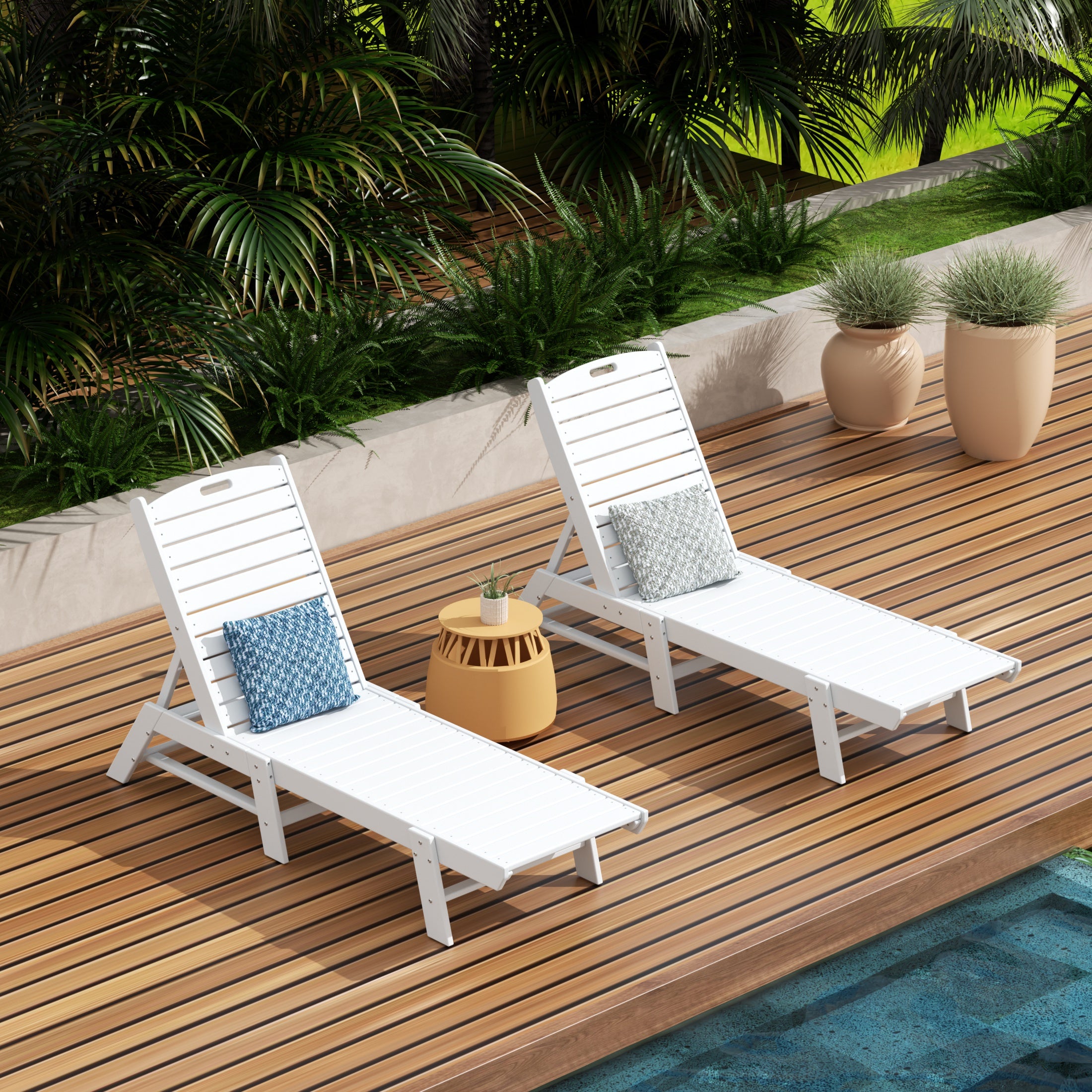 Malibu Poly Reclining Outdoor Patio Chaise Lounge Chair Adjustable (Set of 2)