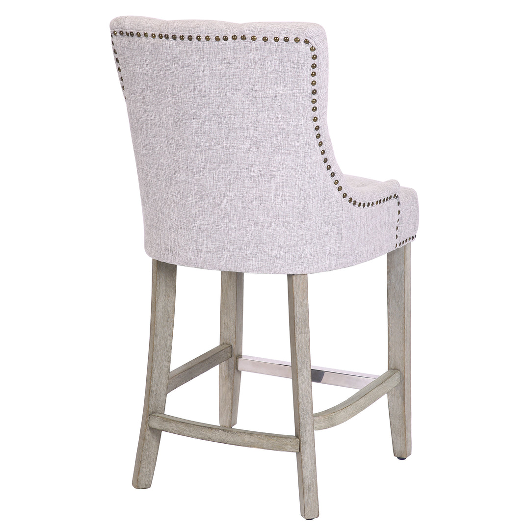 Hayes 24" Upholstered Tufted Wood Bar Stool (Set of 2), Antique Gray