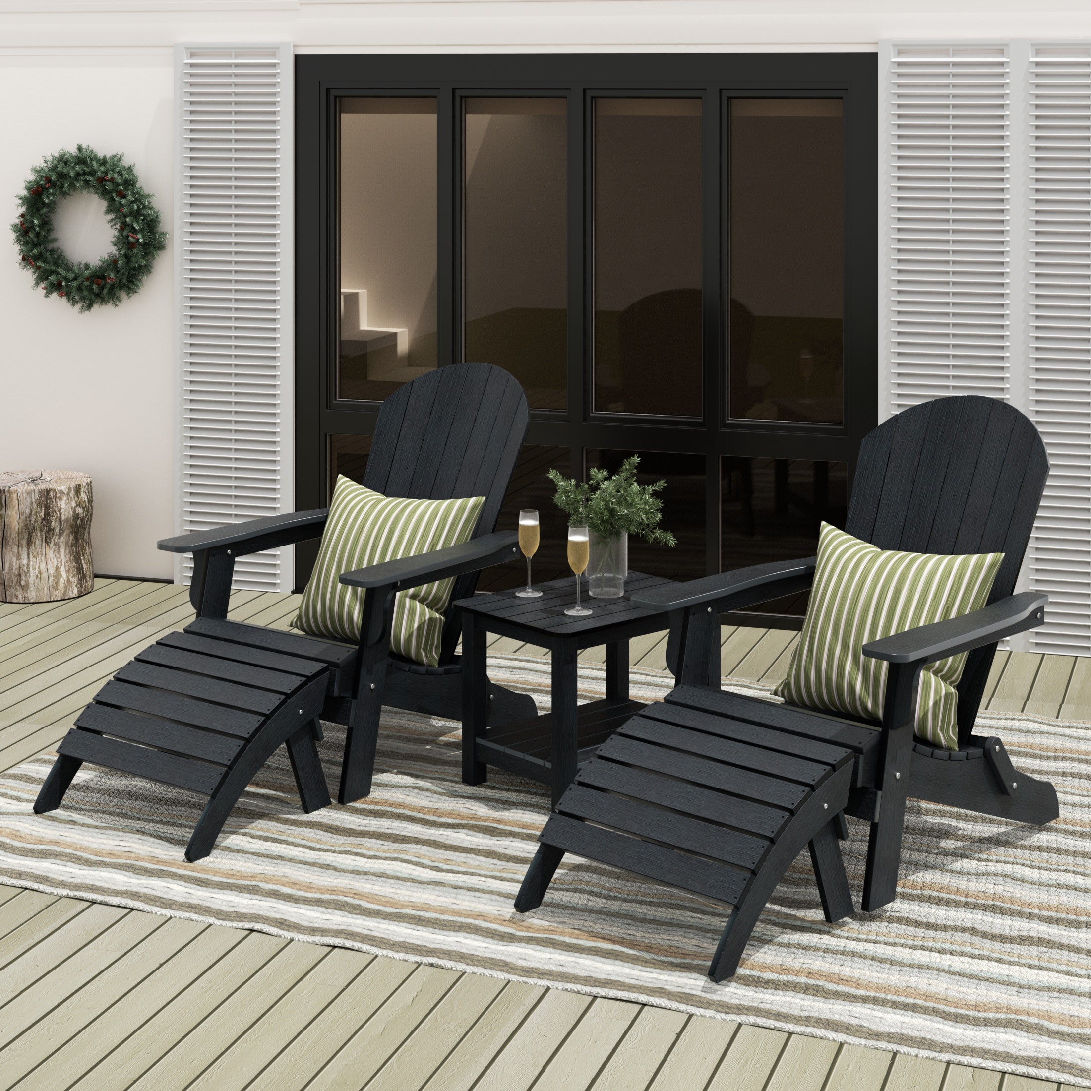 Tuscany 5-Piece Outdoor Folding Adirondack Seashell Chair With Folding Ottoman And Side Table