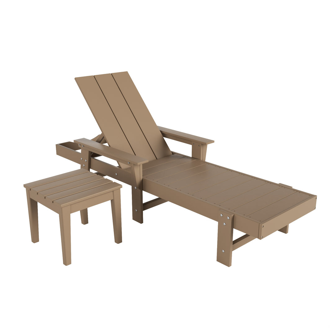 Ashore Modern Reclining Chaise Lounge with Side Table 2-Piece Set