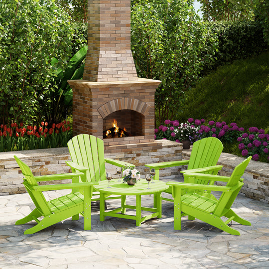 Dylan 5-Piece Outdoor Patio HDPE Adirondack Chair With Round Coffee Table Conversation Set