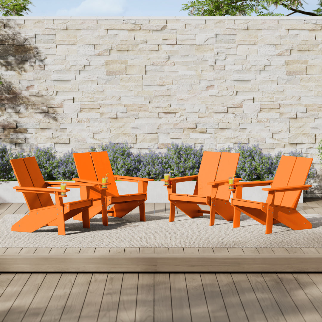 Riviera Outdoor HDPE Modern Adirondack Chair with Cup Holder (Set of 4)