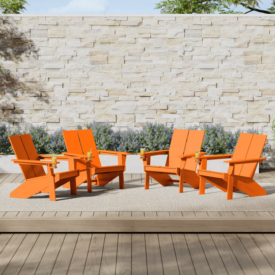 Riviera Outdoor HDPE Modern Adirondack Chair with Cup Holder (Set of 4)