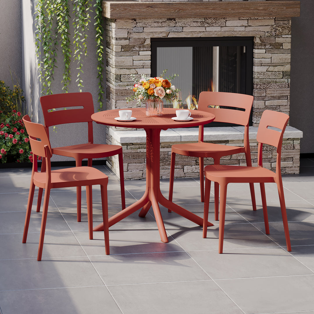 Playa Modern 5-Piece Resin Round Patio Dining Table Set with Stackable Patio Dining Chairs