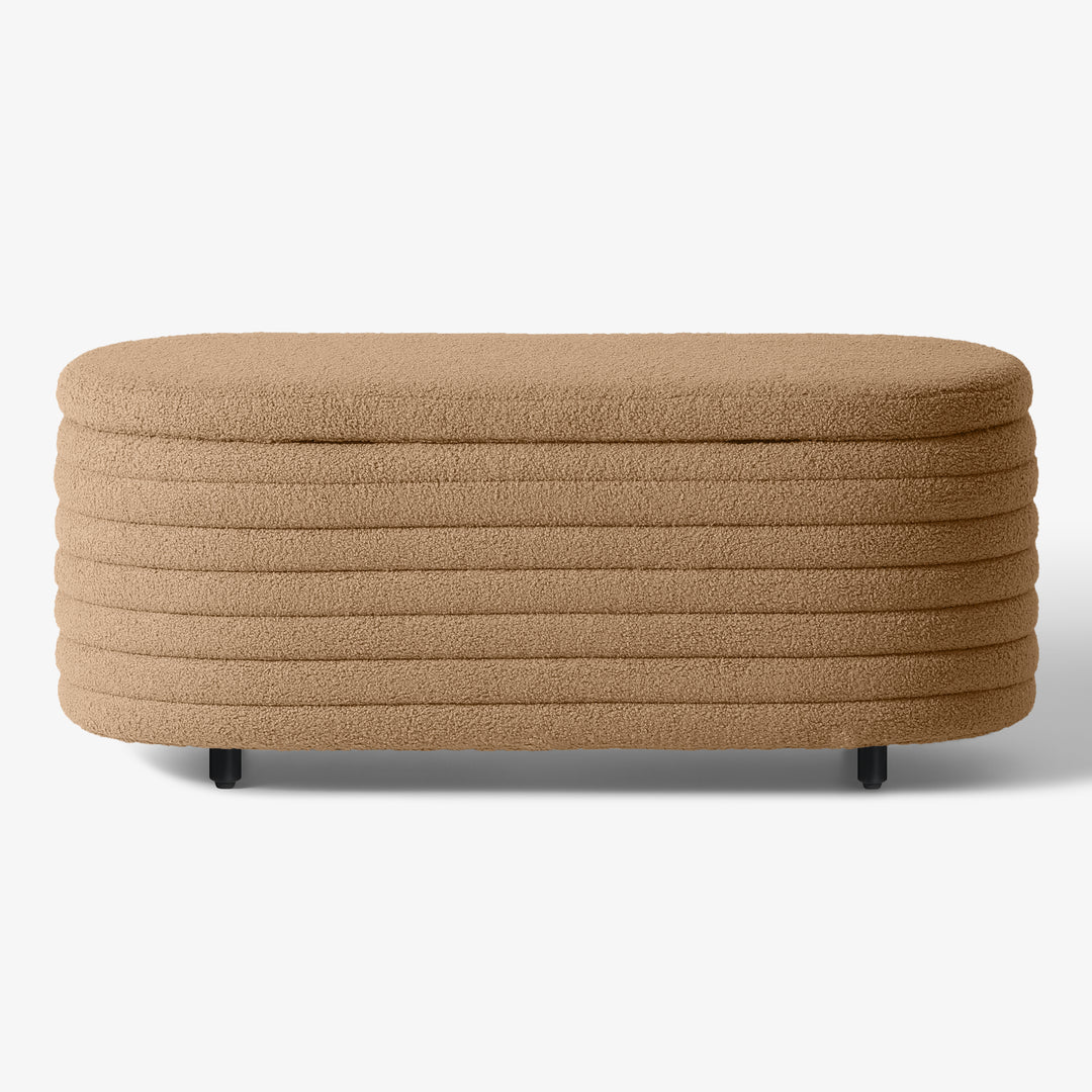 Alexandria 42" Wide Mid-Century Modern Upholstered Teddy Sherpa Tufted Oval Storage Ottoman Bench