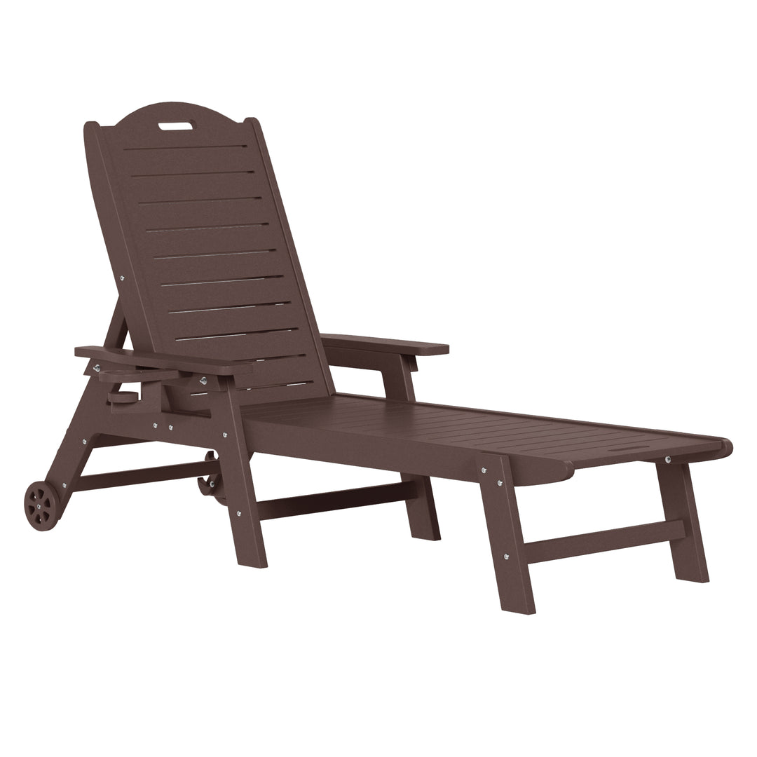 Aruba 2-Piece Outdoor Patio Chaise Lounge Chair with Wheels & Cup Holder with Patio Side Table