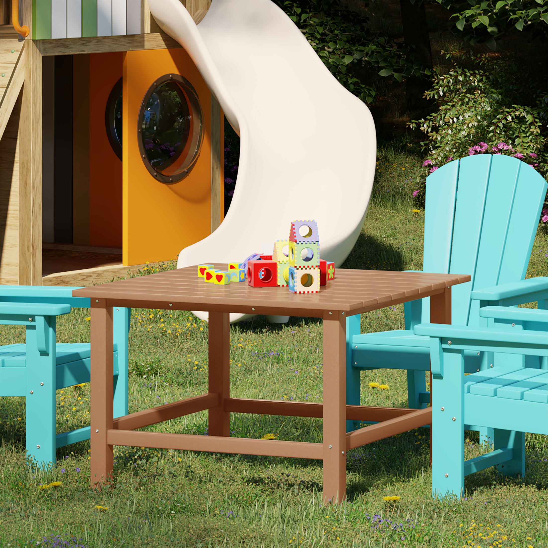 Malibu Kids Outdoor Patio Furniture HDPE 30" Wide Square Dining Table