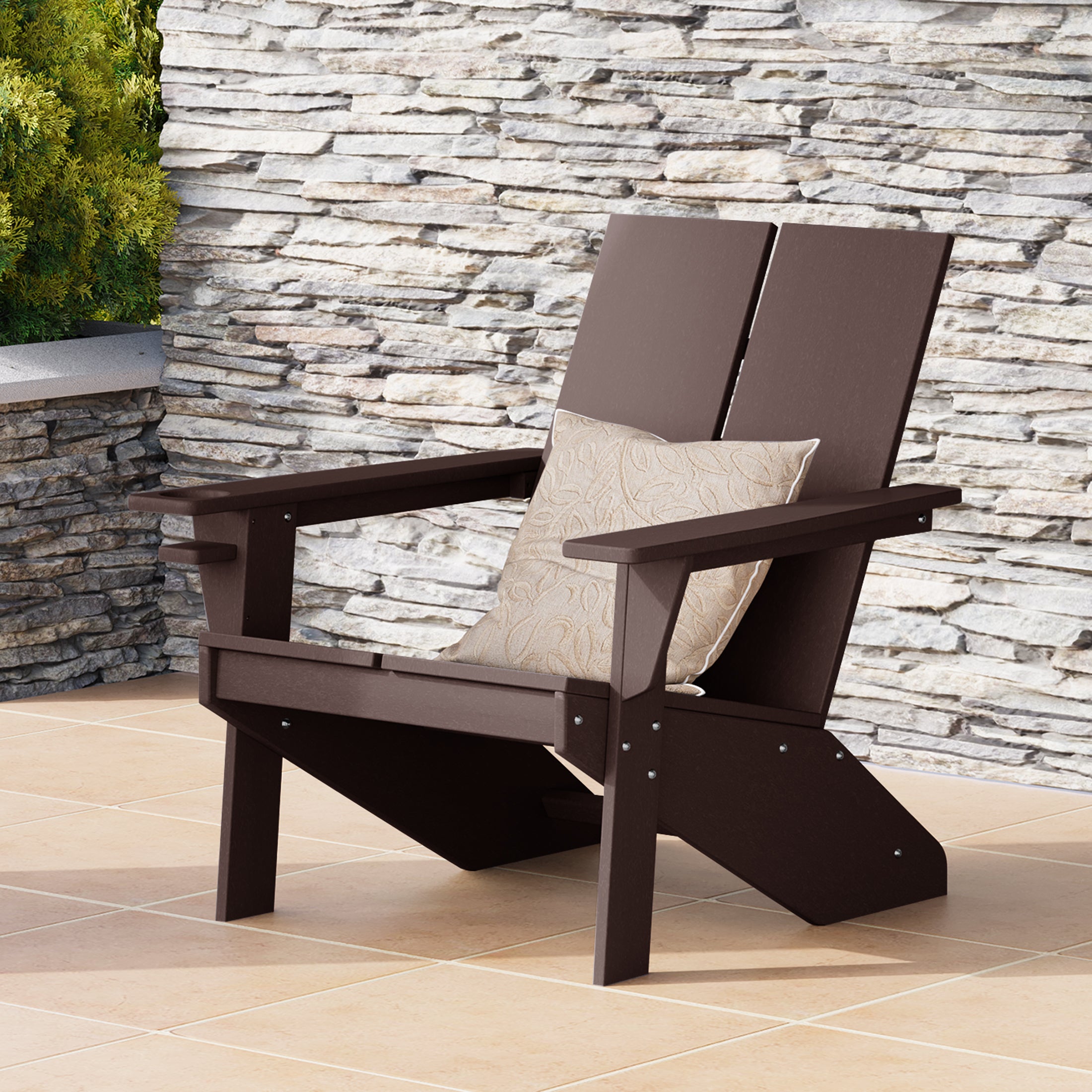 Riviera Outdoor HDPE Modern Adirondack Chair with Cup Holder