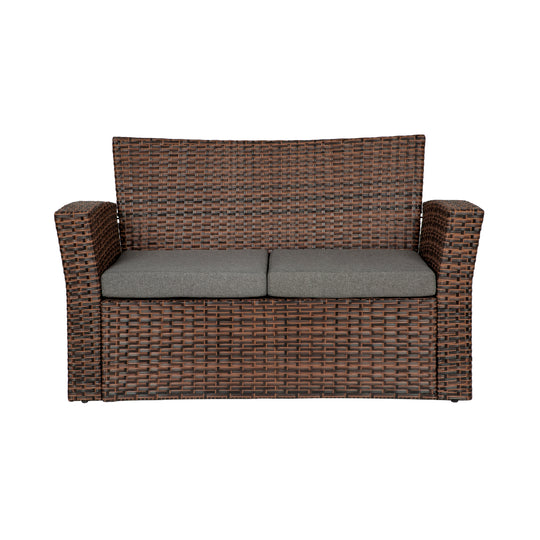 Coastal 4-Piece Brown Outdoor Patio Conversation Sofa Set with Square Fire Pit Table